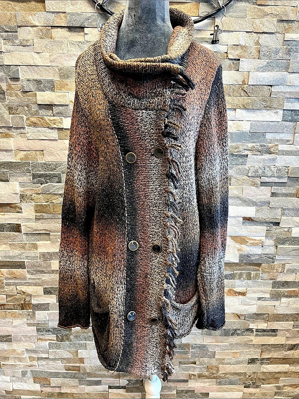 CAbi Color Block Cardigan Brown Black XL